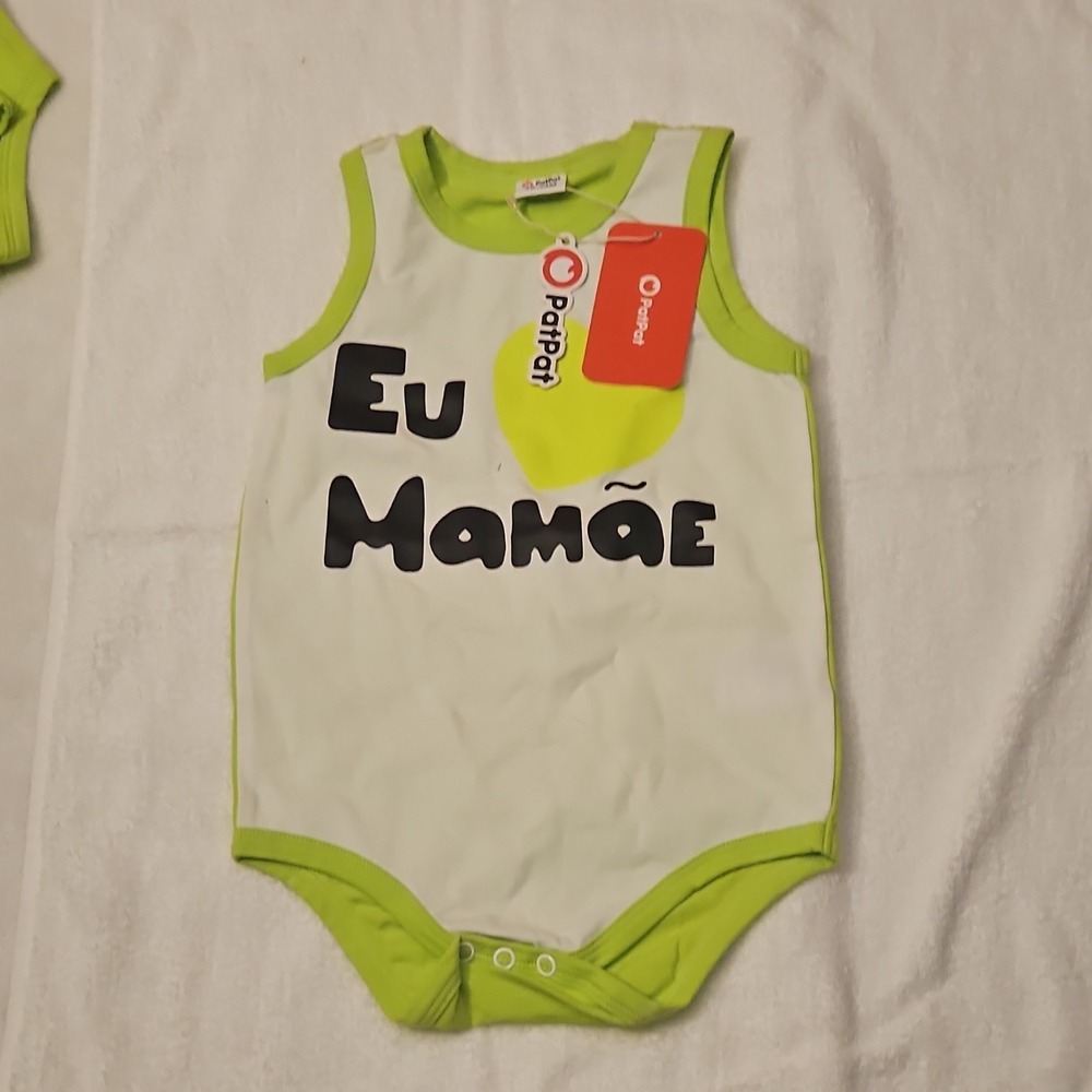 PatPat‎ Sleeveless Graphic Cotton Bodysuit 18-24M Green White Love